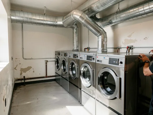 Wayland Dryer Vent Cleaning team performing large-scale commercial dryer vent cleaning in Wayland