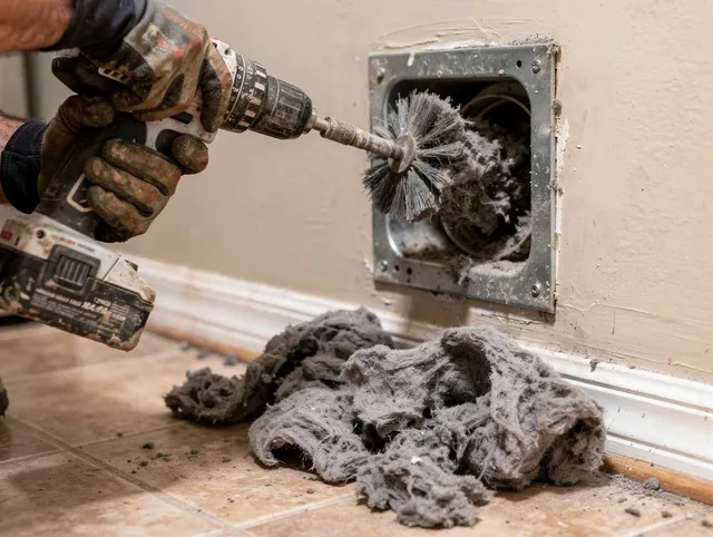 Certified Wayland Dryer Vent Cleaning technician performing dryer vent cleaning in Wayland