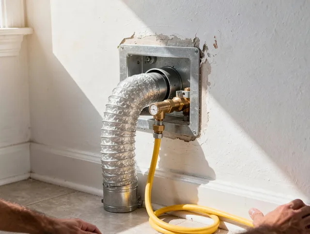 Wayland Dryer Vent Cleaning certified technician performing specialized gas dryer vent cleaning in Wayland